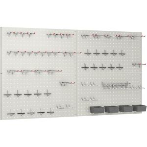 image:imageTORACK 97pcs Garage Storage 48x24 inch Pegboard Wall Organizer Metal Pegboard with Hooks Garage Storage Bins Utility Tool Board Panel Tool Organizer Silver