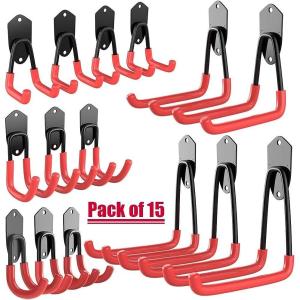 image:imageTORACK Garage Hooks Heavy Duty 15 Pack Wall Mount Steel Utility HooksampHangers AntiSlip Rubber Coated Garage Storage Organizer for Garden Tools Power Tools Ladders Brooms Bikes Bulk ItemsPack of 15