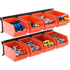 image:imageTORACK WallMounted Storage Bins 16 Plastic Bins for Tools Organization in Garage Craft Room and Shop4Pack BlueOrange