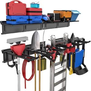 image:imageTORACK Garage Storage Organizer Systems Wall Mount Overhead shelving 48 inch Heavy Duty Steel Tool Racks 6Pack 12 Double Hooks 48 inch by 7 inch Floating Shelves up to 1200IbsUpgraded Metal Rack