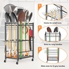 image:imageTORACK Garden Tool Stand with Wheels Rakes Shovels Holder Yard Tools Organizer for Garage Garden Shed IndoorOutdoor LongHandled Tools CartTool stand with side shelvesTool stand
