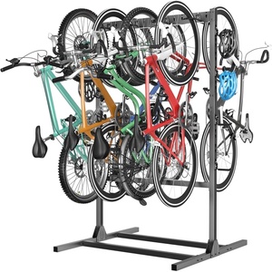 image:imageTORACK Freestanding Bike Storage Stand for Garage Heavy Duty 7 Bikes and 7 Helmets Vertical Bike Storage Stand Floor Bikes Storage RackStand for 7 bikes