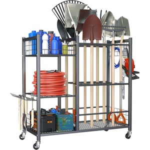 image:imageTORACK Garden Tool Stand with Wheels Rakes Shovels Holder Yard Tools Organizer for Garage Garden Shed IndoorOutdoor LongHandled Tools CartTool stand with side shelvesTool stand with side shelves
