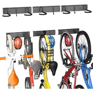 image:imageTORACK Wall Mounted Bike Storage Rack Vertical Bikes Storage for Garage 5 Bikes Hangers for Wall Modular Bicycle Storage Rack3 Rails 5 Bike Hooks 3 Helmet Hooks